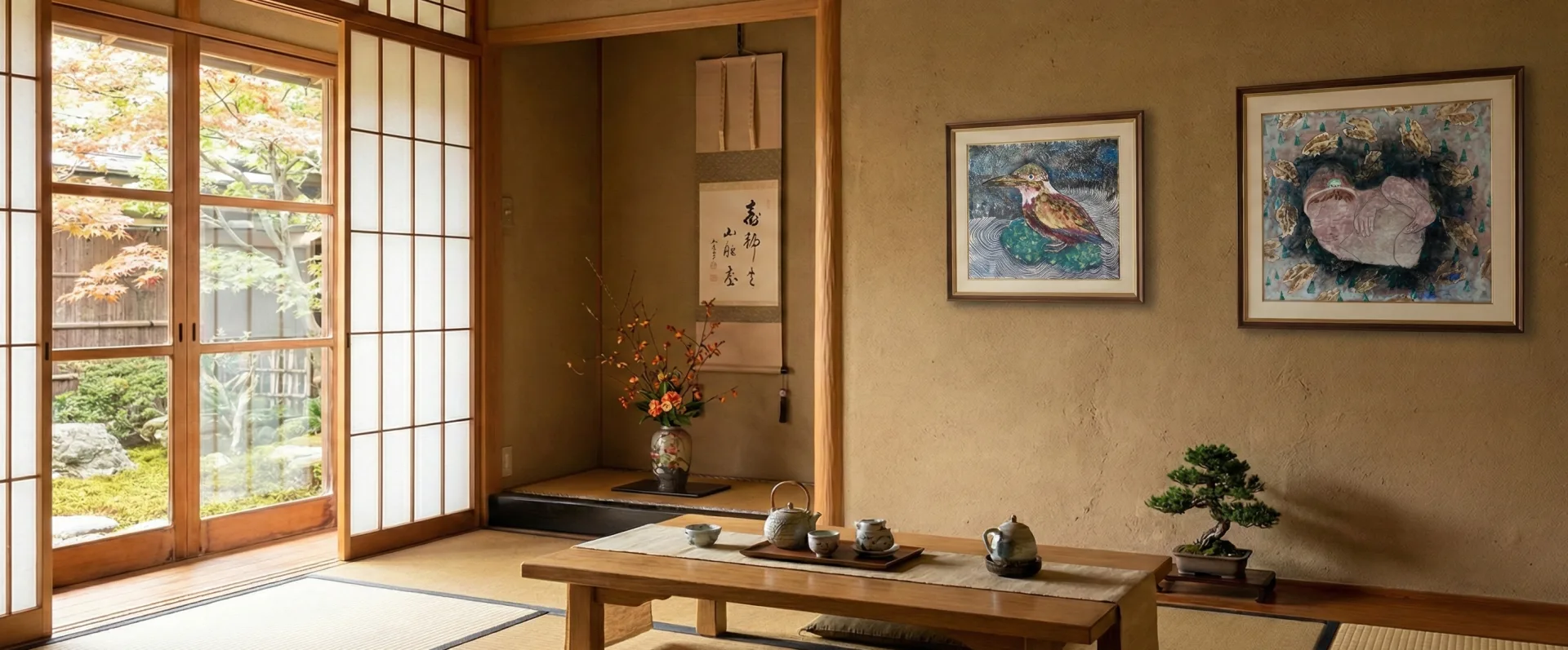 和室に飾られたコレクション作品