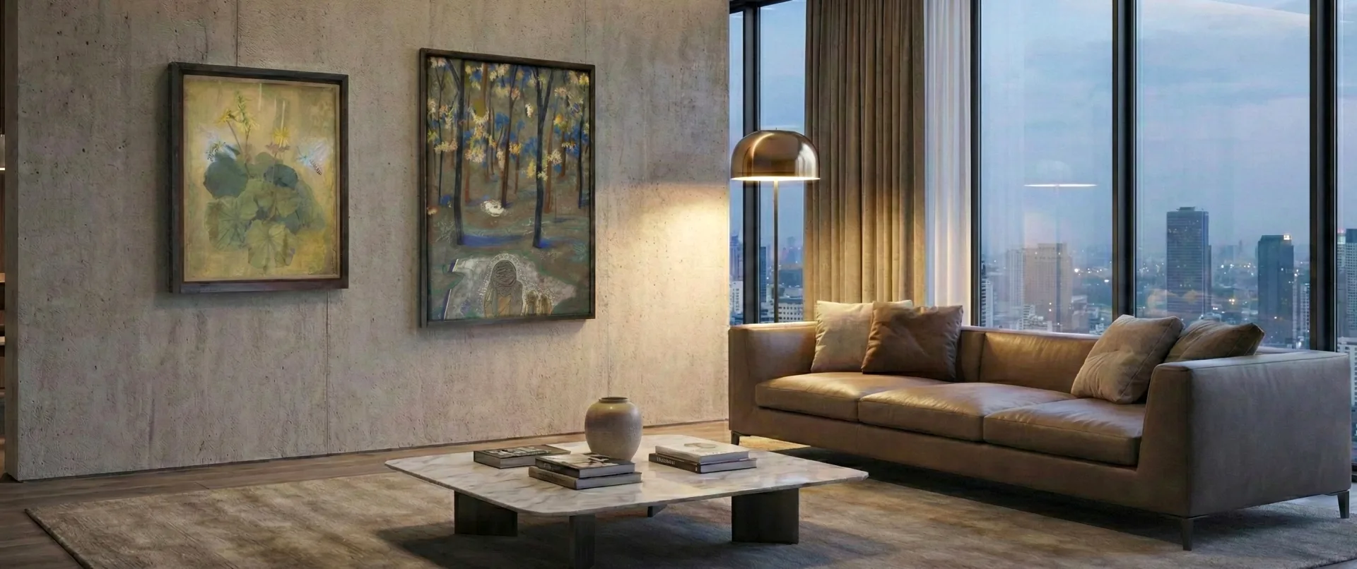 都会的なリビングに飾られた作品